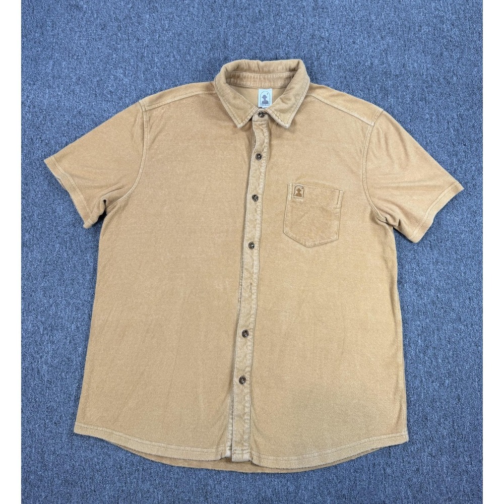 Dandy Del Mar Shirt Mens XL Orange Terry Cloth Short Sleeve Button Up Casual